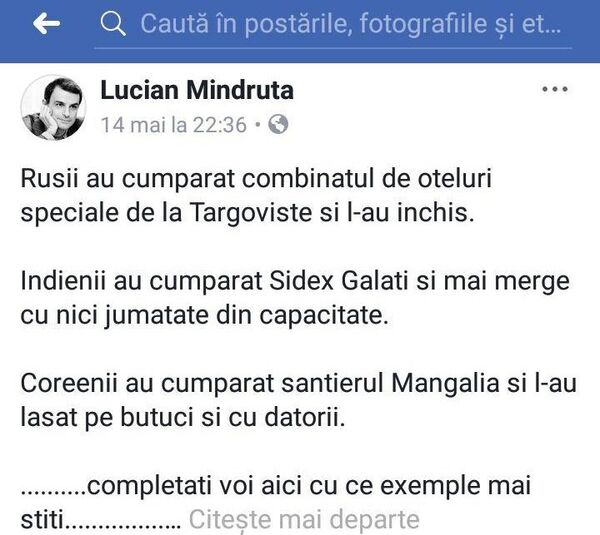 Postare Lucian Mindruta Postare Lucian Mindruta - Sputnik Moldova-România