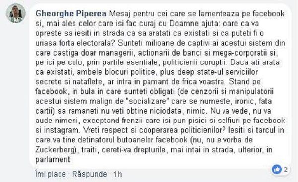 Postare Facebook Gheorghe Piperea Postare Facebook Gheorghe Piperea - Sputnik Moldova-România