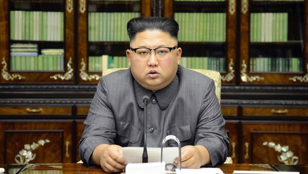 North Korean leader Kim Jong Un delivers a statement in response to U.S. President Donald Trump's speech to the United Nations, in Pyongyang, North Korea - Sputnik Moldova-România