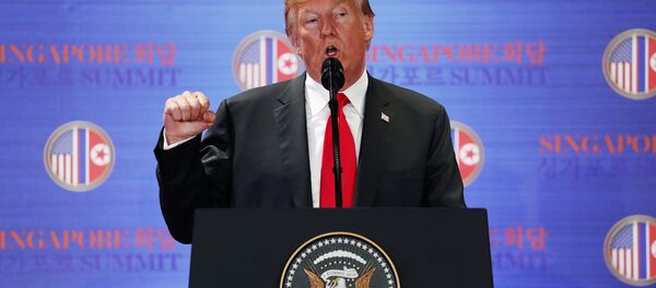 U.S. President Donald Trump speaks during a news conference after his meeting with North Korean leader Kim Jong Un at the Capella Hotel on Sentosa island in Singapore June 12, 2018 - Sputnik Moldova