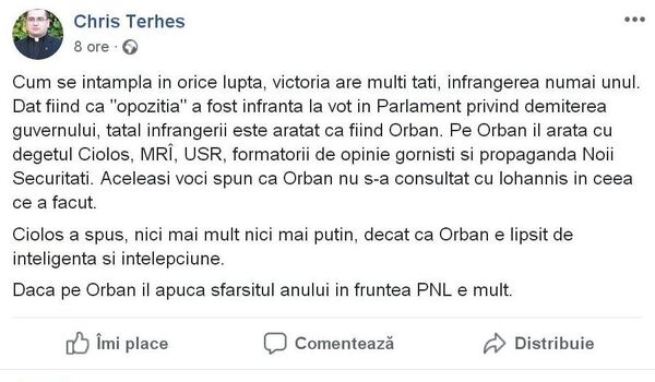 Postare Chris Terhes - Sputnik Moldova-România