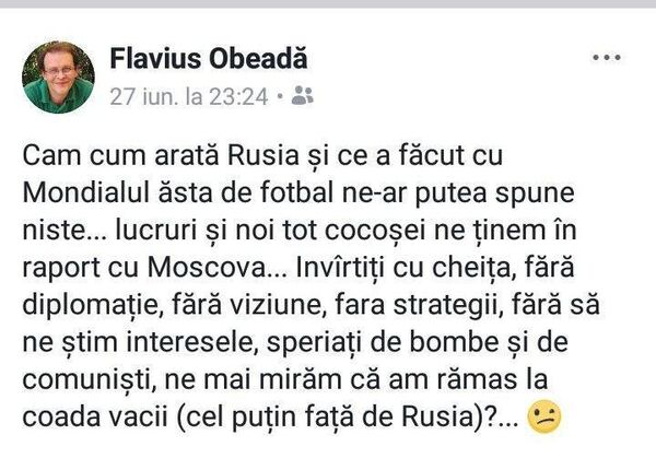 Postare Facebook Flavius Obeadă Postare Facebook Flavius Obeadă - Sputnik Moldova-România
