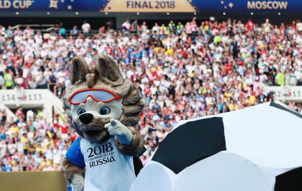 Талисман волк Забивака на церемонии закрытия чемпионата мира по футболу 2018 Талисман волк Забивака на церемонии закрытия чемпионата мира по футболу 2018 - Sputnik Молдова