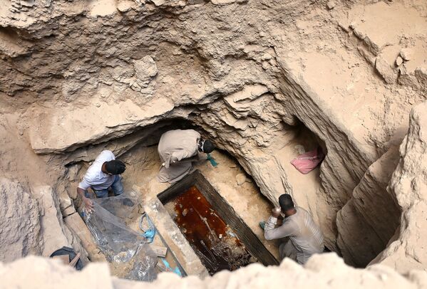 Мумии, найденные в черном гранитном саркофаге при раскопках в Александрии на северном побережье Египта - Sputnik Молдова