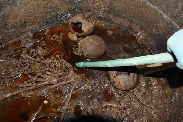 Мумии, найденные в черном гранитном саркофаге при раскопках в Александрии на северном побережье Египта - Sputnik Молдова