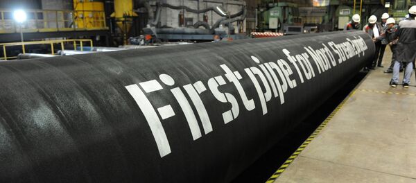 A handout by Nord Stream 2 claims to show the first pipes for the Nord Stream 2 project at a plant of OMK, which is one of the three pipe suppliers selected by Nord Stream 2 AG, in Vyksa, Russia, in this undated photo provided to Reuters on March 23, 2017 - Sputnik Moldova-România