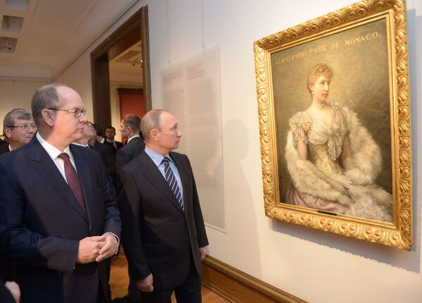 Князь Монако Альбер II и Президент России Владимир Путин в Третьяковской галерее - Sputnik Молдова