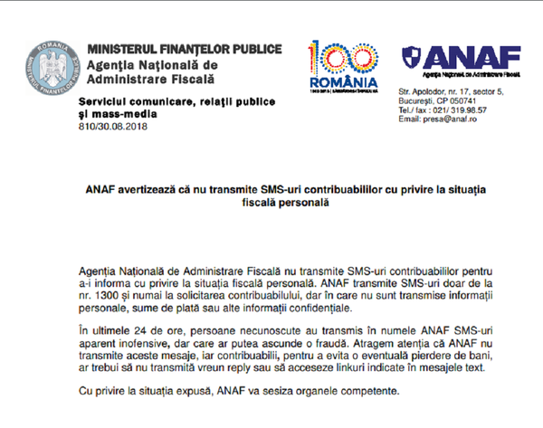 Comunicat ANAF - Sputnik Moldova-România