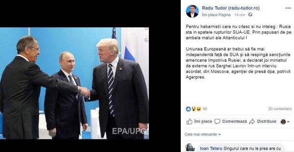 Postare Radu Tudor Postare Radu Tudor - Sputnik Moldova-România