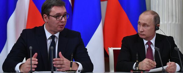 Russian President Vladimir Putin and Serbian President Aleksandar Vucic during a joint press statement following Russian-Serbian talks. File photo. - Sputnik Moldova-România