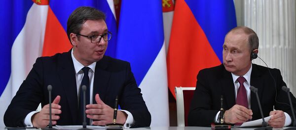 Russian President Vladimir Putin and Serbian President Aleksandar Vucic during a joint press statement following Russian-Serbian talks. File photo. - Sputnik Moldova