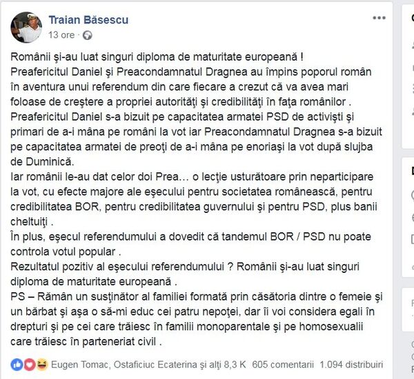 Postare Trăian Băsescu Postare Trăian Băsescu - Sputnik Moldova-România