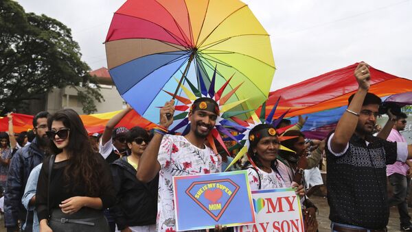 Members and supporters of lesbian, gay, bisexual and transgender community, participate in 'Pride March' rally in Bangalore, India, Sunday, Nov. 22, 2015. - Sputnik Moldova-România