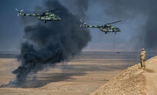 Вертолеты Ми-8 АМТШ Терминатор во время совместных антитеррористических учений ОДКБ в Таджикистане - Sputnik Молдова