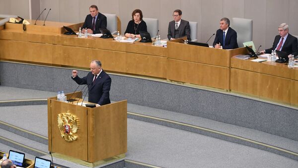 Выступление президент Молдовы на пленарном заседании Госдумы России - Sputnik Moldova