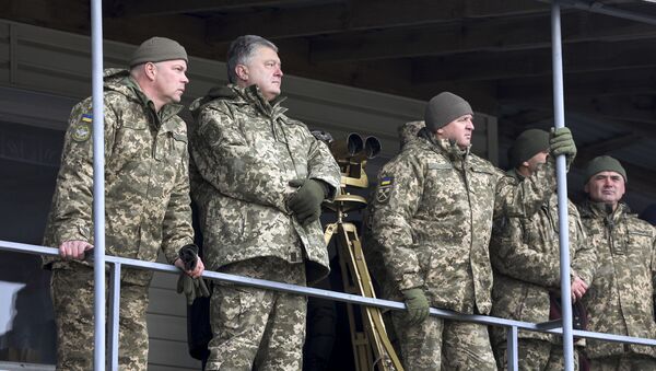 Президент Украины П. Порошенко посетил тактические учения десантно-штурмовых войск в Житомирской области - Sputnik Moldova-România