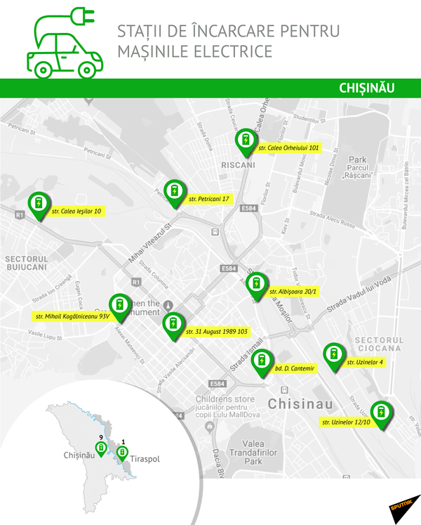 E-Charge: Harta stațiilor de încărcare pentru mașinile electrice din Chișinău - foto E-Charge: Harta stațiilor de încărcare pentru mașinile electrice din Chișinău - foto - Sputnik Moldova