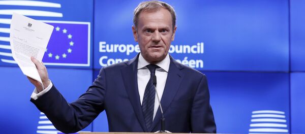 European Council President Donald Tusk holds a news conference after receiving British Prime Minister Theresa May's Brexit letter in notice of the UK's intention to leave the bloc under Article 50 of the EU's Lisbon Treaty to EU Council President Donald Tusk in Brussels, Belgium March 29, 2017. - Sputnik Moldova