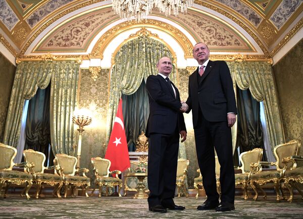Президент РФ Владимир Путин и президент Турции Реджеп Тайип Эрдоган во время встречи - Sputnik Moldova-România