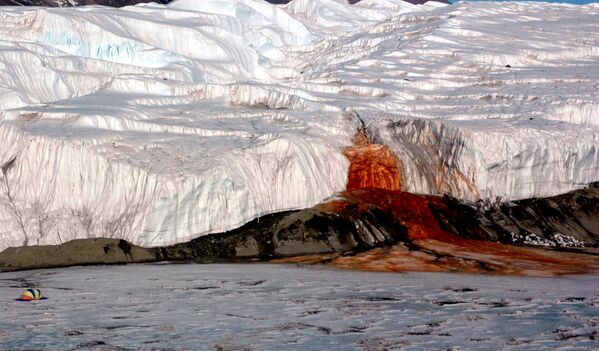 Кровавый водопад — кроваво-красный от большого содержания оксида железа поток, вытекающий из ледника Тейлора в Сухих долинах Мак-Мердо в Восточной Антарктиде - Sputnik Молдова