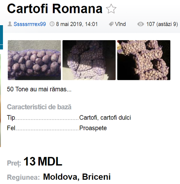 Cartofii, mai scumpi ca în UE: Au ajuns un produs de lux în Republica Moldova - Foto - Sputnik Moldova