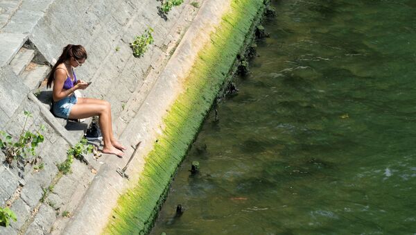 Девушка на берегу реки Сены в жаркий летний день, Париж - Sputnik Молдова