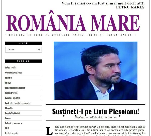 Mesaj surpriză al celebrei reviste “România Mare”: „Susțineți-l pe Liviu Pleșoianu!” Mesaj surpriză al celebrei reviste “România Mare”: „Susțineți-l pe Liviu Pleșoianu!” - Sputnik Moldova-România