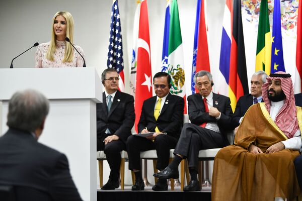 Consilierul președintelui SUA Ivanka Trump vorbește la un eveniment privind extinderea drepturilor şi posibilităţilor femeilor, la summitul G20 de la Osaka, Japonia - Sputnik Moldova-România