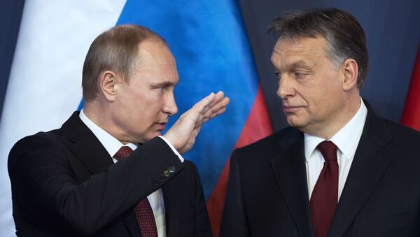 Президент России Владимир Путин (слева) и премьер-министр Венгерской Республики Виктор Орбан во время церемонии подписания совместных документов в Будапеште. - Sputnik Moldova