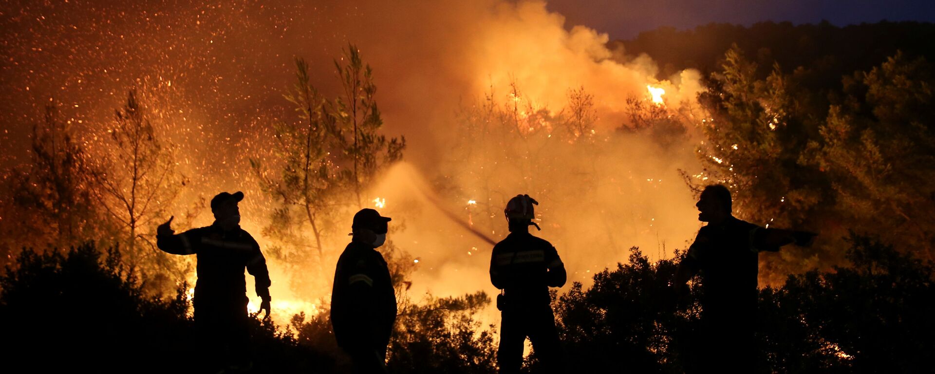 Pompierii încearcă să stingă un incendiu de vegetație în apropierea satului Makrimalli de pe insula Evia, Grecia - Sputnik Moldova, 1920, 24.06.2020