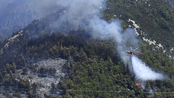 Тушение лесного пожара с вертолета на греческом острове Эвбея - Sputnik Moldova-România