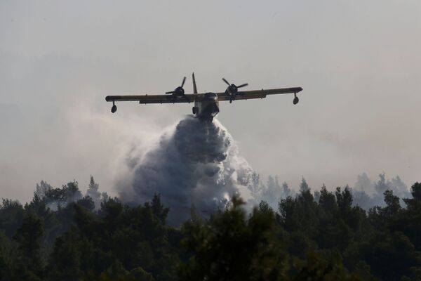Самолет тушит лесные пожары на острове Эвия, Греция - Sputnik Moldova-România