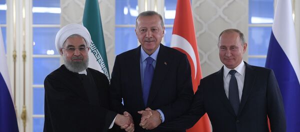  Путин, Эрдоган и Роухани на трехсторонней встрече по сирийскому урегулированию. - Sputnik Молдова
