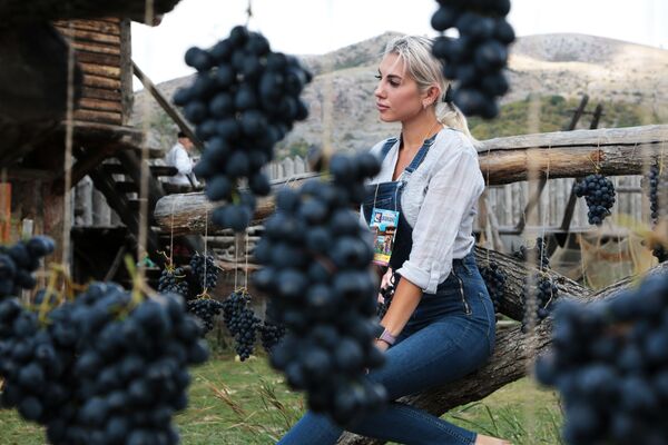 Девушка на Празднике Винограда в интерактивном парке Викинг в Крыму - Sputnik Молдова