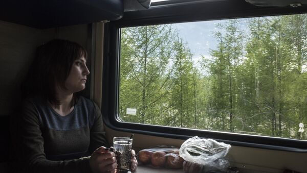 Женщина в вагоне поезда в районе Комсомольска-на-Амуре. - Sputnik Молдова