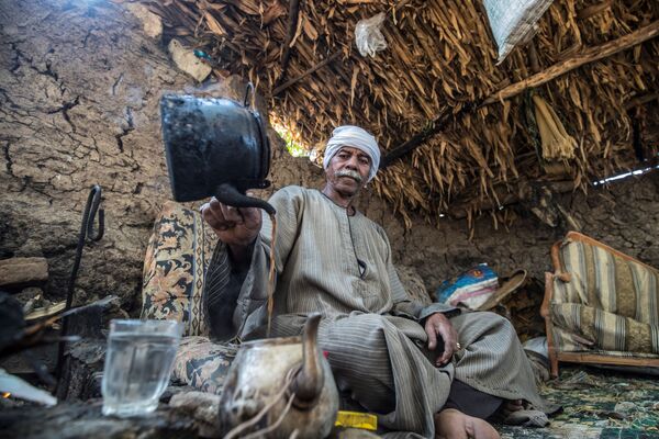 71-летний египетский фермер готовит чай в лачуге на своей ферме в деревне Бахармис к северо-западу от Каира, Египет - Sputnik Молдова