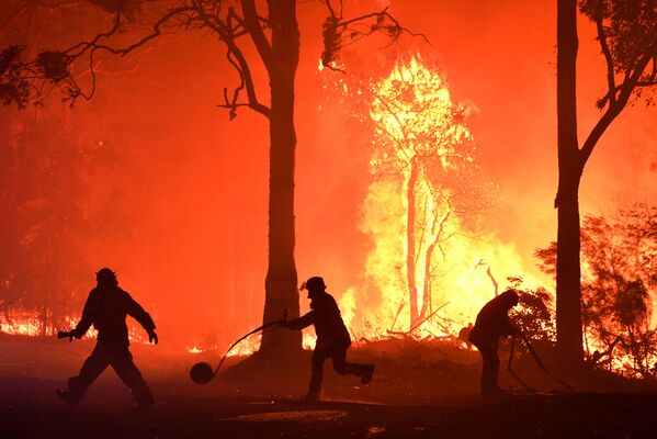 Волонтеры, пожарные и спасатели из Нового Южного Уэльса тушат пожар неподалеку от деревни Термейл, Австралия - Sputnik Молдова