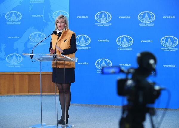 Reprezentantul oficial al Ministerului Afacerilor Externe al Rusiei, Maria Zaharova, în timpul unui briefing la Moscova. - Sputnik Moldova