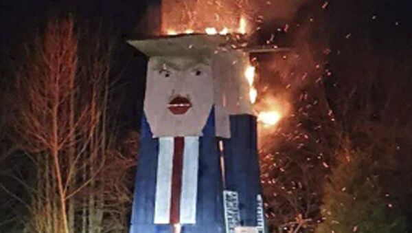 Деревянная скульптура в виде президента США Дональда Трампа горит в Моравце, Словения. 9 января 2020  - Sputnik Молдова