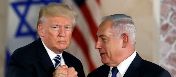 U.S. President Donald Trump and Israeli Prime Minister Benjamin Netanyahu shake hands U.S. President Donald Trump and Israeli Prime Minister Benjamin Netanyahu shake hands - Sputnik Moldova-România