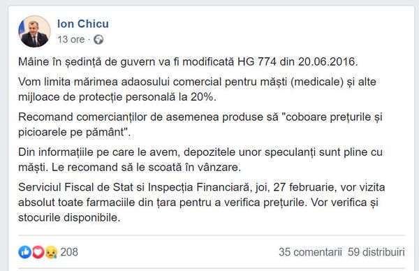 Ion Chicu: Comercianții de măști să coboare prețurile și picioarele pe pământ Ion Chicu: Comercianții de măști să coboare prețurile și picioarele pe pământ - Sputnik Moldova