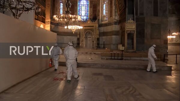 Istanbul deploys disinfection teams at iconic Hagia Sophia amid coronavirus fears - Sputnik Молдова