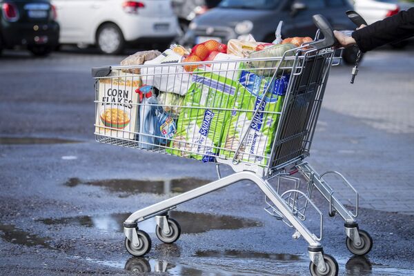 Покупатель с тележкой, наполненной продуктами в супермаркете в Германии - Sputnik Молдова