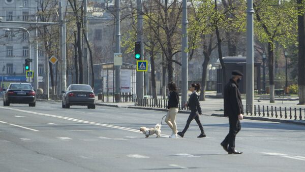 Пешеходы в маске переходят дорогу в Кишиневе - Sputnik Молдова