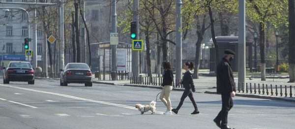 Пешеходы в маске переходят дорогу в Кишиневе - Sputnik Молдова