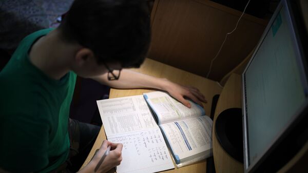 Школьник во время дистанционного обучения дома. - Sputnik Молдова