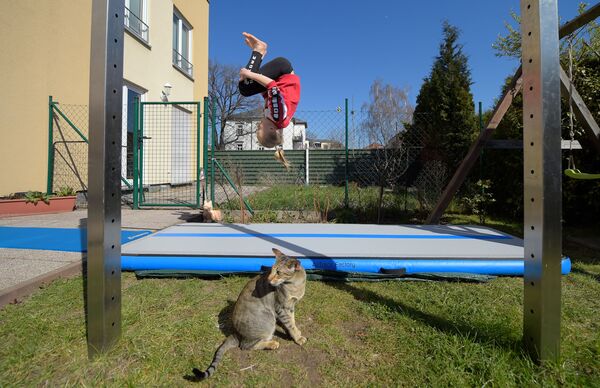 Гимнастка Fenja Lorenz во время домашней тренировки на самоизоляции  - Sputnik Молдова