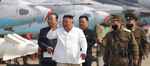 North Korean leader Kim Jong Un visits a pursuit assault plane group under the Air and Anti-Aircraft Division in the western area in this undated image released by North Korea's Korean Central News Agency (KCNA) in Pyongyang on April 12, 2020 North Korean leader Kim Jong Un visits a pursuit assault plane group under the Air and Anti-Aircraft Division in the western area in this undated image released by North Korea's Korean Central News Agency (KCNA) in Pyongyang on April 12, 2020 - Sputnik Moldova-România
