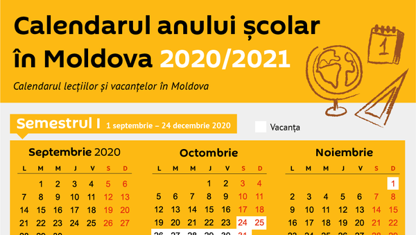 Calendarul anului școlar în Moldova 2020/2021 - Sputnik Moldova