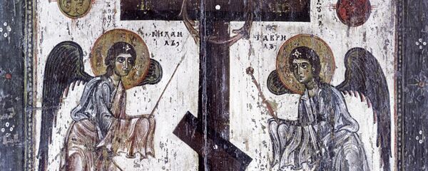 Изображение Прославление Креста. Оборотная сторона иконы Спас Нерукотворный - Sputnik Moldova